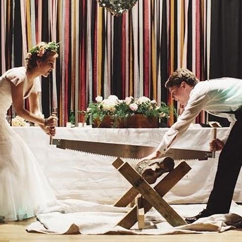 German Wedding Tradition Cutting Wood
